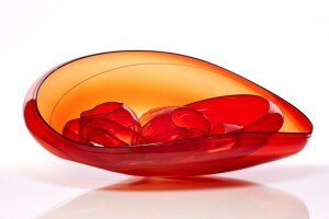 Dale Chihuly Fire Ruby Basket Set with Slate Lip Wraps, 2017 14 x 36 x 30" © Chihuly Studio. All Rights Reserved. 